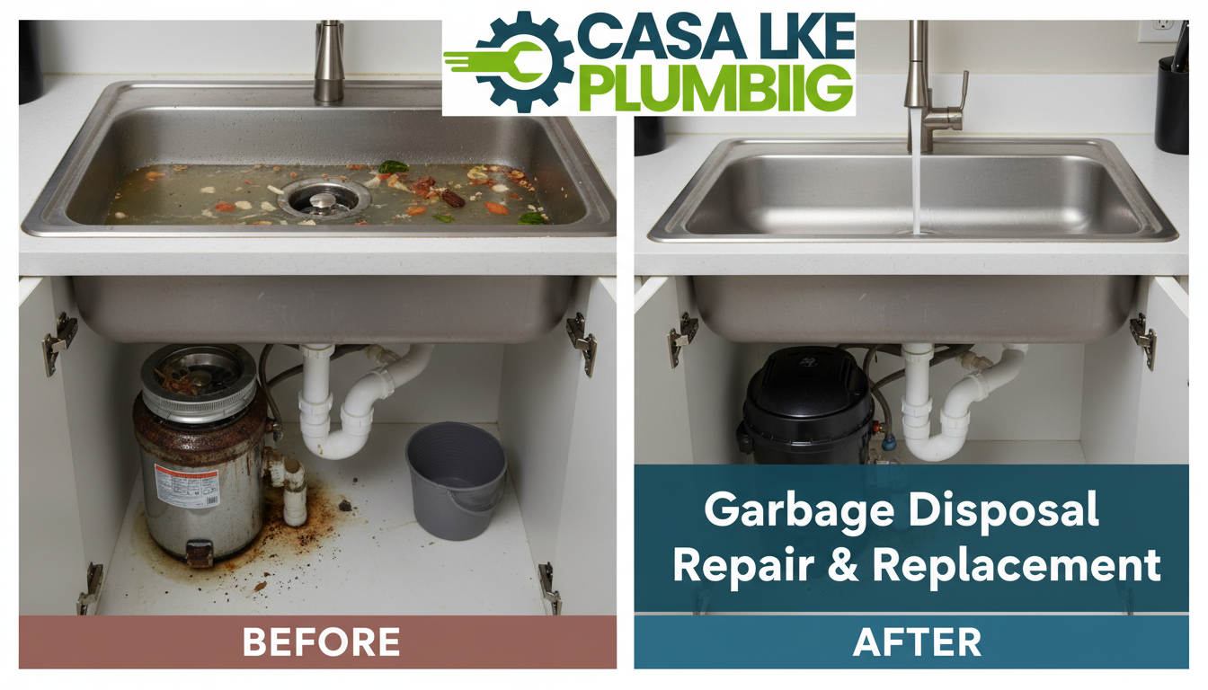 Before and After Garbage Disposal Replacement in Lakewood CO — Clogged sink restored to free-flowing drainage by Casa Lake Plumbing