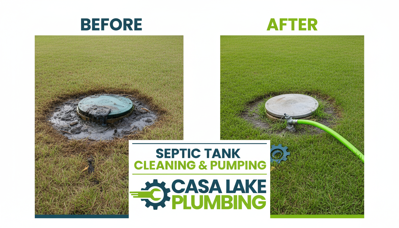 Before and after septic tank cleaning and pumping in Lakewood CO - overflowing septic tank versus clean pumped system by Casa Lake Plumbing