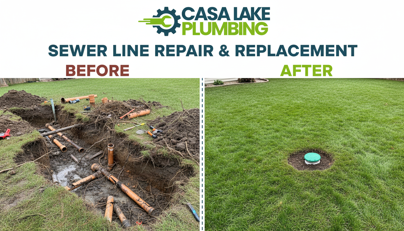 Before and After Sewer Line Repair and Replacement in Lakewood CO - Yard Restoration by Casa Lake Plumbing