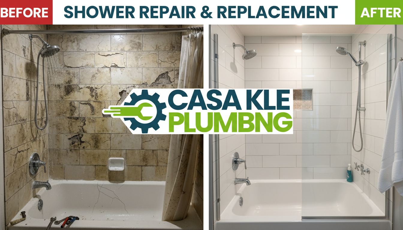 Shower Repair and Replacement Damaged Tile vs New Subway Tile Tub Shower by Casa Lake Plumbing in Lakewood CO