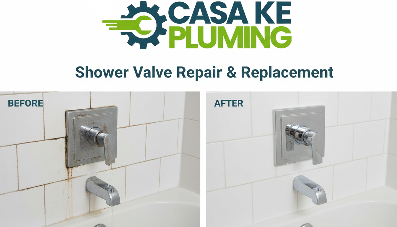Before and after shower valve repair and replacement in Lakewood CO — old leaking valve replaced with modern pressure-balancing valve by Casa Lake Plumbing