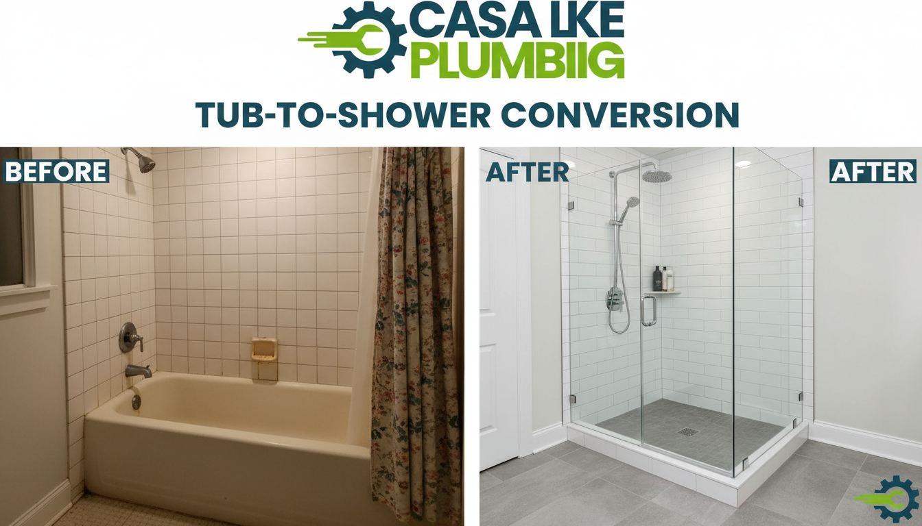 Before and After Tub-to-Shower Conversion in Lakewood CO - Old Bathtub Replaced with Modern Walk-In Shower by Casa Lake Plumbing