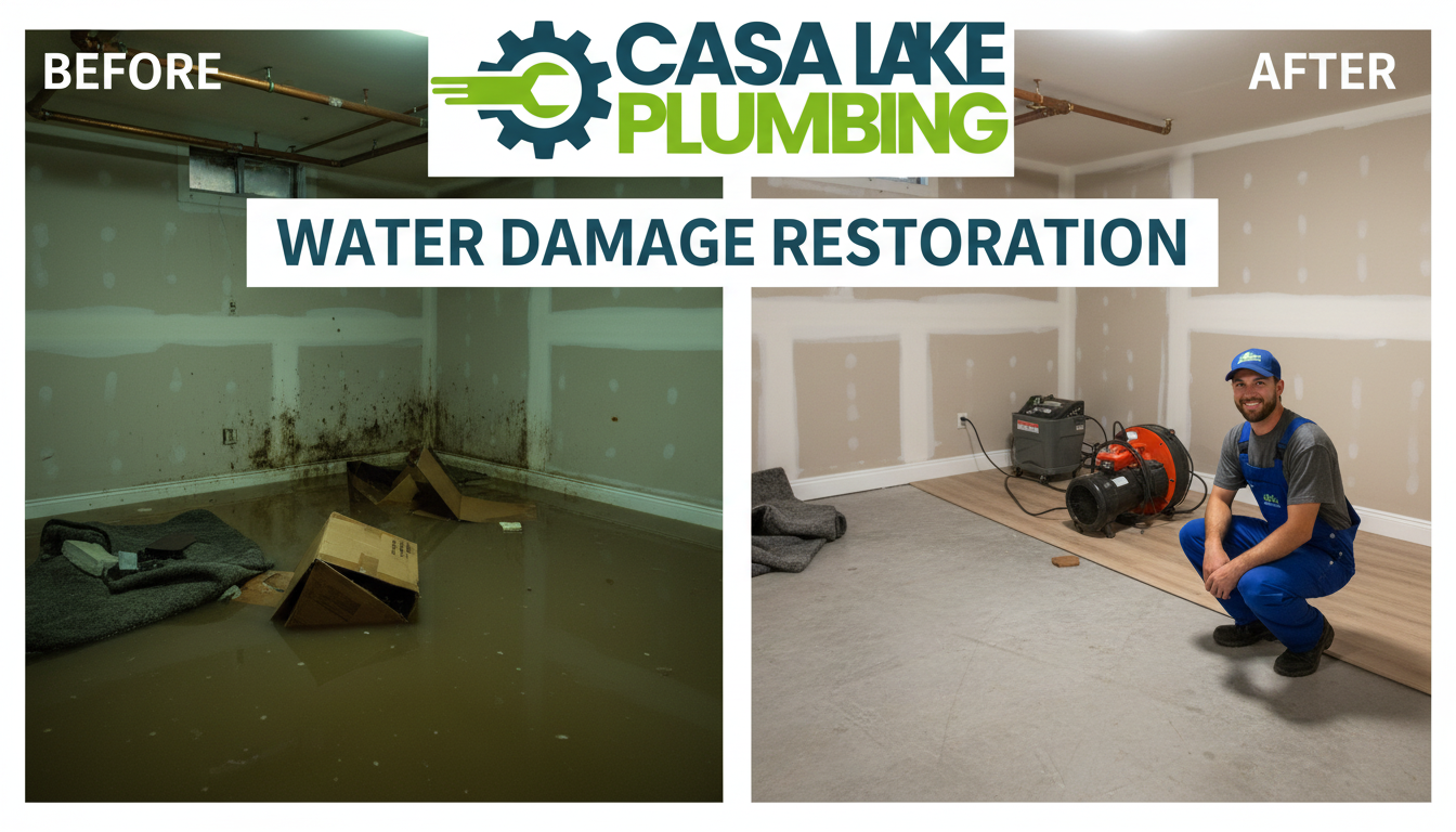 Before and After Water Damage Restoration in Lakewood CO — Flooded basement professionally dried and restored by Casa Lake Plumbing