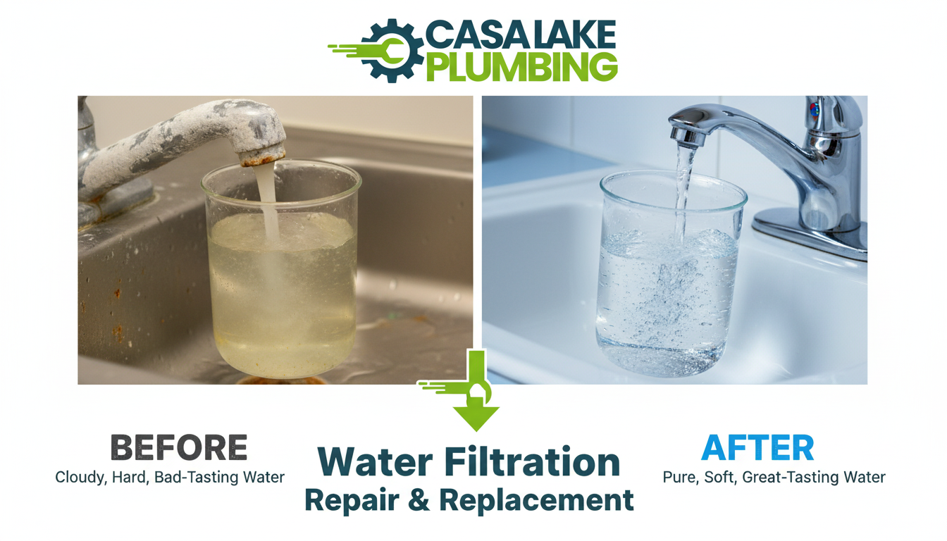 Before and After Water Filtration Repair and Replacement in Lakewood CO - Cloudy vs Clear Drinking Water